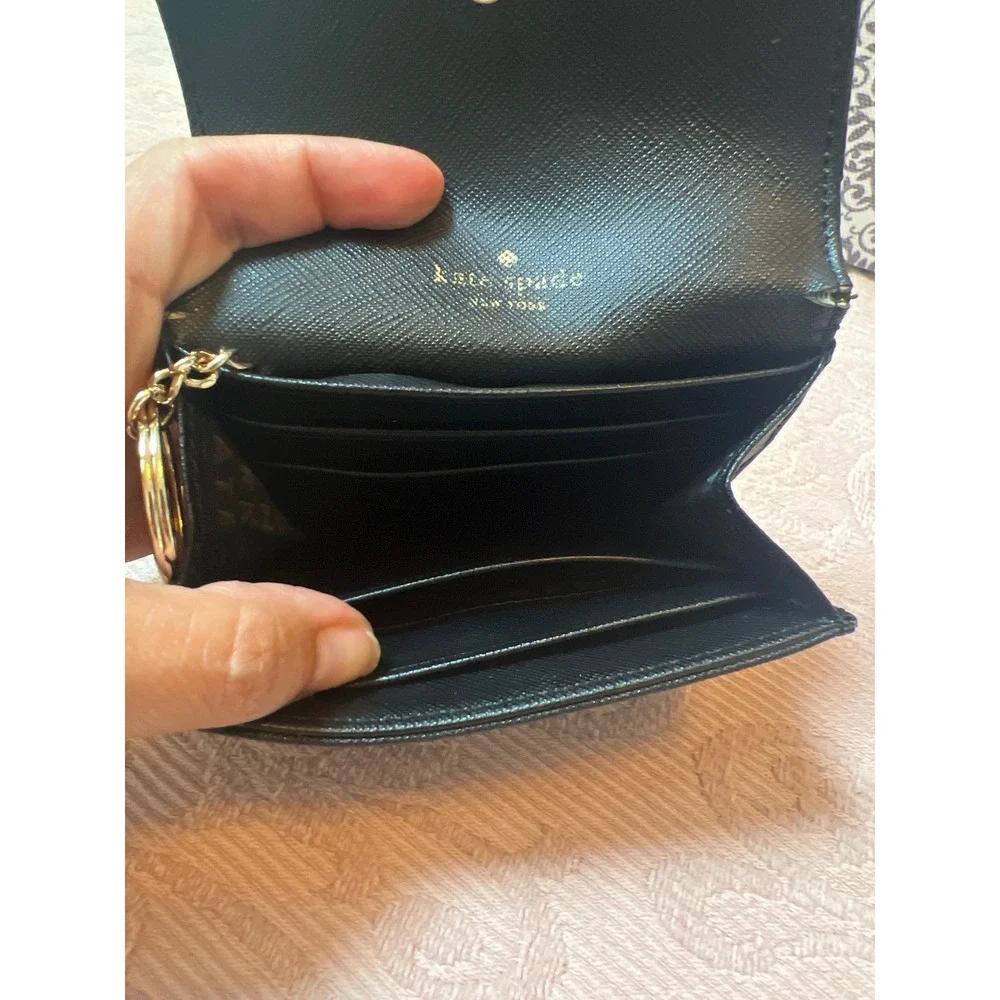 Kate Spade New York Black Saffiano Leather Card Holder Wallet ID Window Key Ring - Picture 5 of 5